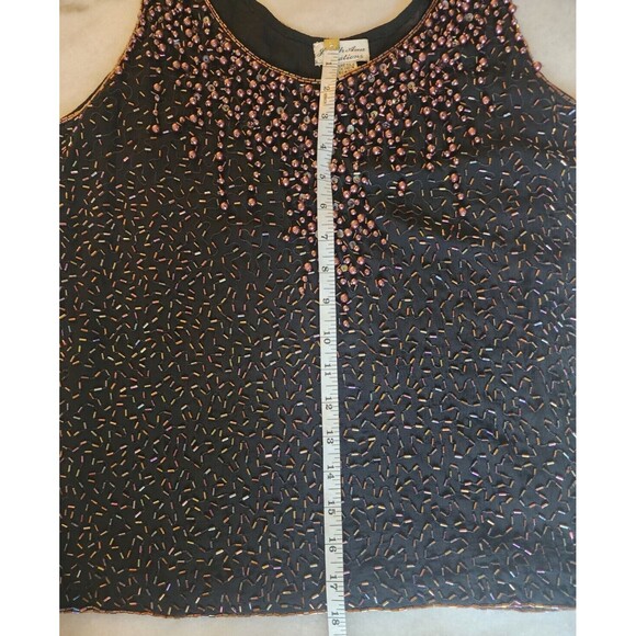 Vintage Judith Anne Creations Small 100% Silk Black & Gold Beaded Flowy Tank Top - Picture 8 of 14